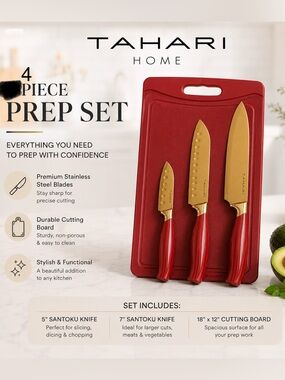 Tahari Home 4-Piece Samon Prep Set with Knives & Cutting Board